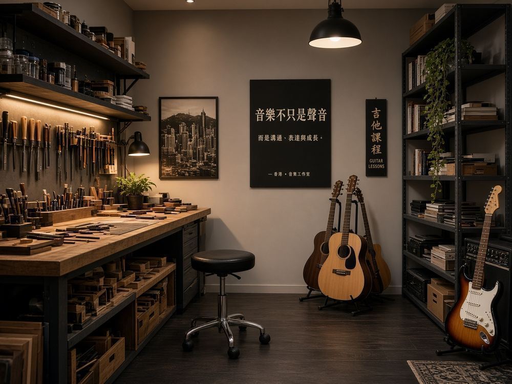 About the Adult music studio / guitar lessons studio at Studio Tidalpier